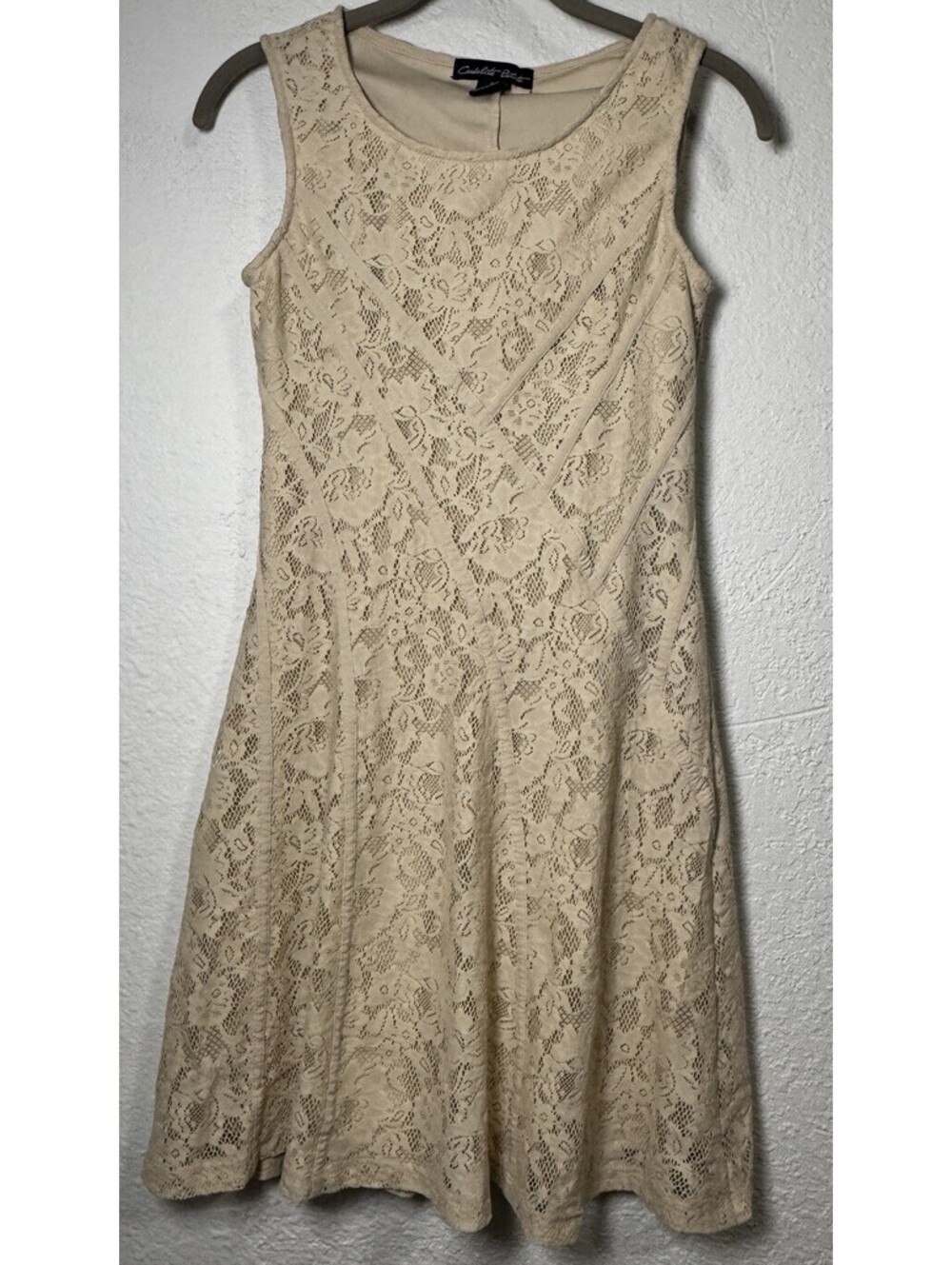 Candalite Sleeveless Beige Lace Dress EUC Size Small Petite